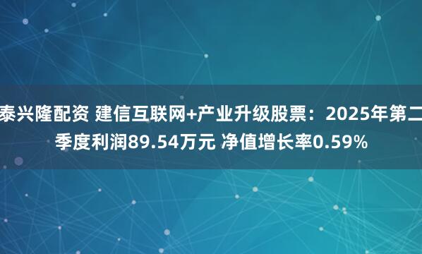 泰兴隆配资 建信互联网+产业升级股票：2025年第二季度利润89.54万元 净值增长率0.59%