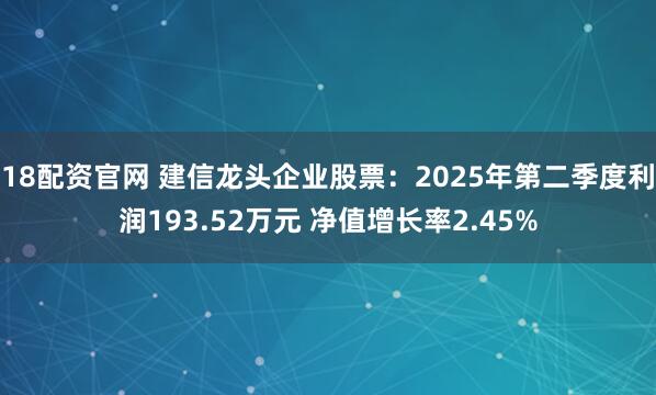 18配资官网 建信龙头企业股票：2025年第二季度利润193.52万元 净值增长率2.45%