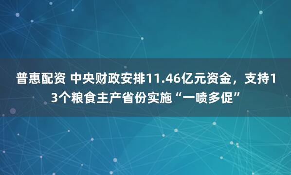 普惠配资 中央财政安排11.46亿元资金，支持13个粮食主产省份实施“一喷多促”